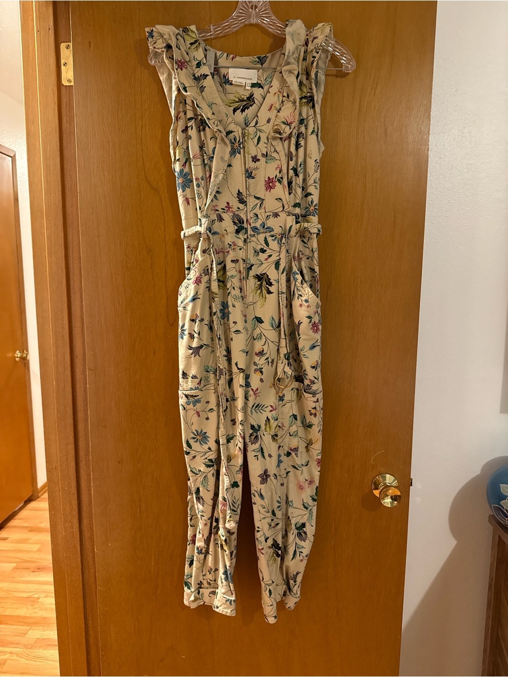 Anthropologie Cream Floral Sleeveless Jumpsuit